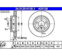 2 x ATE 24.0125-0138.1 Disque de frein pour BMW