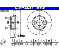 Disque de frein ATE 24.0125-0141.1 avant, ventilé, à haute teneur en carbone, 1 pièce