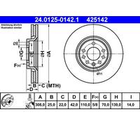 2 x ATE 24.0125-0142.1 Disque de frein pour OPEL,SAAB,VAUXHALL