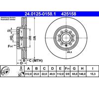 2 x ATE 24.0125-0158.1 Disque de frein pour ,AUDI,CUPRA,SEAT,SKODA,VW