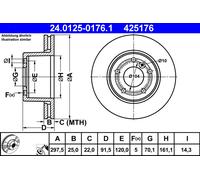 2 x ATE 24.0125-0176.1 Disque de frein pour LAND ROVER