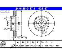 2 x ATE 24.0125-0187.1 Disque de frein pour HONDA