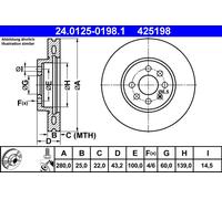 2 x ATE 24.0125-0198.1 Disque de frein pour OPEL,VAUXHALL