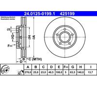 2 x ATE 24.0125-0199.1 Disque de frein pour FORD