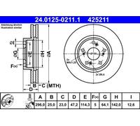 Disque de frein ATE 24.0125-0211.1 avant, ventilé, 1 pièce