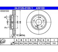 2 x ATE 24.0126-0100.1 Disque de frein pour CITROËN,PEUGEOT