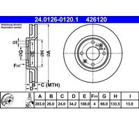 Disque de frein ATE 24.0126-0120.1 avant, ventilé, 1 pièce