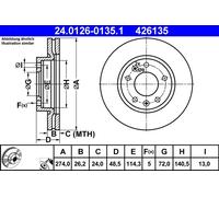 2 x ATE 24.0126-0135.1 Disque de frein pour KIA