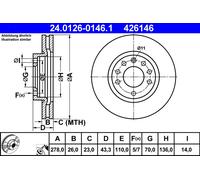 2 x ATE 24.0126-0146.1 Disque de frein pour OPEL,VAUXHALL