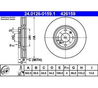 2 x ATE 24.0126-0159.1 Disque de frein pour CITROËN,DS,OPEL,PEUGEOT,VAUXHALL