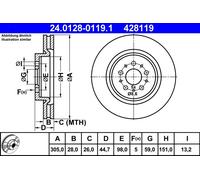 2 x ATE 24.0128-0119.1 Disque de frein pour ALFA ROMEO