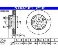2 x ATE 24.0128-0142.1 Disque de frein pour MERCEDES-BENZ