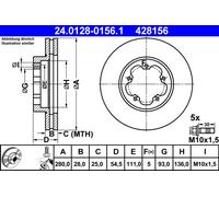 2 x ATE 24.0128-0156.1 Disque de frein pour FORD
