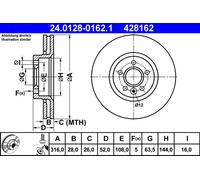 2 x ATE 24.0128-0162.1 Disque de frein pour FORD,LAND ROVER,VOLVO