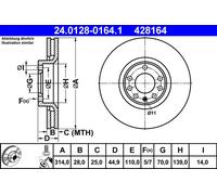 2 x ATE 24.0128-0164.1 Disque de frein pour OPEL,SAAB,VAUXHALL
