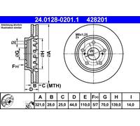 2 x ATE 24.0128-0201.1 Disque de frein pour OPEL,VAUXHALL