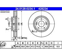 2 x ATE 24.0128-0234.1 Disque de frein pour HYUNDAI,KIA
