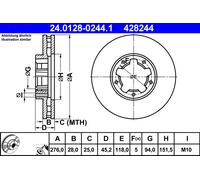 2 x ATE 24.0128-0244.1 Disque de frein pour NISSAN