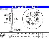 2 x ATE 24.0128-0248.1 Disque de frein pour HYUNDAI,KIA