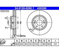 Disque de frein ATE 24.0128-0280.1 avant, ventilé, à haute teneur en carbone, 1 pièce