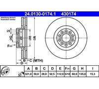 2 x ATE 24.0130-0174.1 Disque de frein pour AUDI