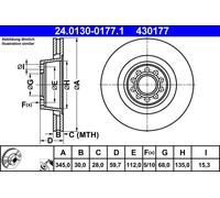 2 x ATE 24.0130-0177.1 Disque de frein pour AUDI