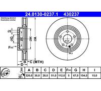 Disque de frein ATE 24.0130-0237.1 avant, ventilé, à haute teneur en carbone, 1 pièce