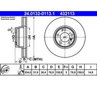 2 x ATE 24.0132-0113.1 Disque de frein pour BMW