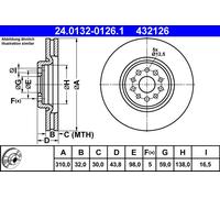 2 x ATE 24.0132-0126.1 Disque de frein pour CITROËN,FIAT,LANCIA,PEUGEOT