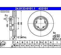 2 x ATE 24.0133-0101.1 Disque de frein pour FORD