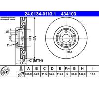 2 x ATE 24.0134-0103.1 Disque de frein pour ,AUDI