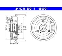 2 x ATE 24.0216-5001.1 Tambour de frein pour CITROËN,PEUGEOT