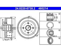 2 x ATE 24.0220-0738.2 Tambour de frein pour OPEL,VAUXHALL