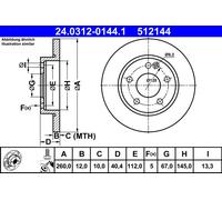 2 x ATE 24.0312-0144.1 Disque de frein pour MERCEDES-BENZ