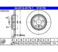 2 x ATE 24.0312-0178.1 Disque de frein pour ,AUDI