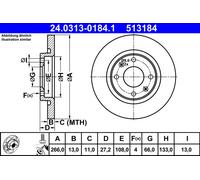 2 x ATE 24.0313-0184.1 Disque de frein pour CITROËN,PEUGEOT
