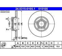 2 x ATE 24.0315-0105.1 Disque de frein pour AUDI