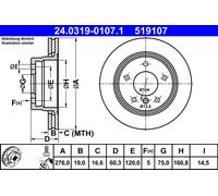2 x ATE 24.0319-0107.1 Disque de frein pour BMW