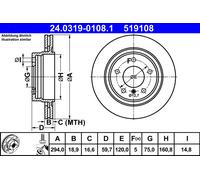 2 x ATE 24.0319-0108.1 Disque de frein pour BMW