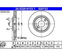 2 x ATE 24.0320-0133.1 Disque de frein pour CITROËN,PEUGEOT