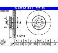 2 x ATE 24.0320-0175.1 Disque de frein pour TOYOTA