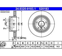 2 x ATE 24.0320-0183.1 Disque de frein pour BMW