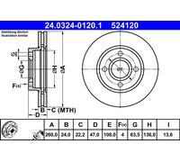 2 x ATE 24.0324-0120.1 Disque de frein pour FORD