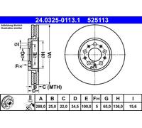 2 x ATE 24.0325-0113.1 Disque de frein pour AUDI,SEAT,SKODA,VW