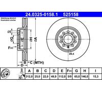 2 x ATE 24.0325-0158.1 Disque de frein pour AUDI,CUPRA,SEAT,SKODA,VW