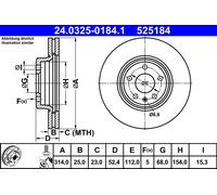 2 x ATE 24.0325-0184.1 Disque de frein pour AUDI