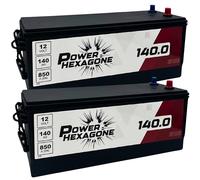 2 x Batterie 12V 140Ah A - Démarrage 850A - Poids Lourd Sans Entretien - Format A pour Camion, Engin, Tracteur - Remplacement Batterie Origine constructeur - Power Hexagone