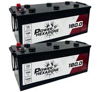 2 x Batterie 12V 180Ah B - Démarrage 1100A - Batterie Poids Lourd Sans Entretien - Format B Compatible Camion, Engin, Tracteur - Remplacement Origine constructeur - Power Hexagone
