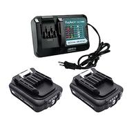 2 x BL1021B 2.0 Ah Battery + Charger 10.8 V-12 V DC10WD DC10SB, Compatible avec Makita 12V Battery BL1021B BL1015 BL1041B BL1016 MP100DZ JR103D DF333DZ CP100DZ HP333DZ CL106FD