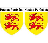 2 X Blason Hautes Pyrénées Autocollants 4x5 cm département 65 ECUSSON Sticker